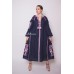 Boho Style Embroidered Maxi Dress Navy Blue with Maroon/White Embroidery